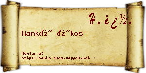 Hankó Ákos névjegykártya